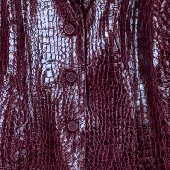 Bamboo Traders Maroon/Wine Faux Leather Reptile Print Lined Button Up Jacket - Picture 3 of 8